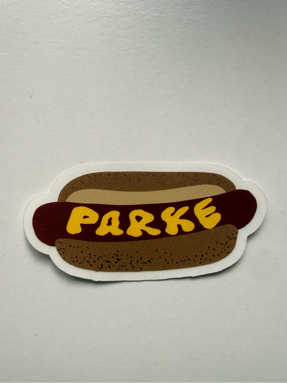 PARKE Hot Dog Novelty Dog Toy Sticker - Brown and Yellow